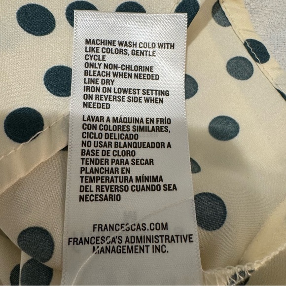 Francesca’s Audrey Parks Satin Button Down Blouse in Cream & Forest Green - Picture 9 of 9